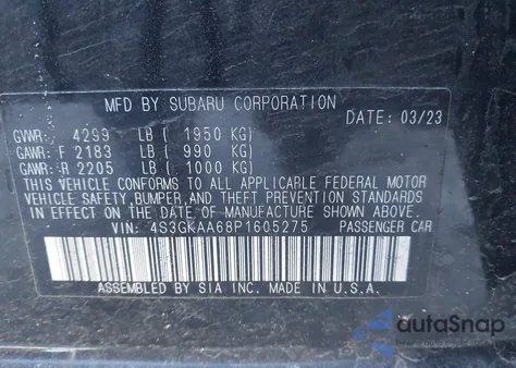 2023 Subaru Impreza Base из США, поврежденный, VIN 4S3GKAA68P1605275